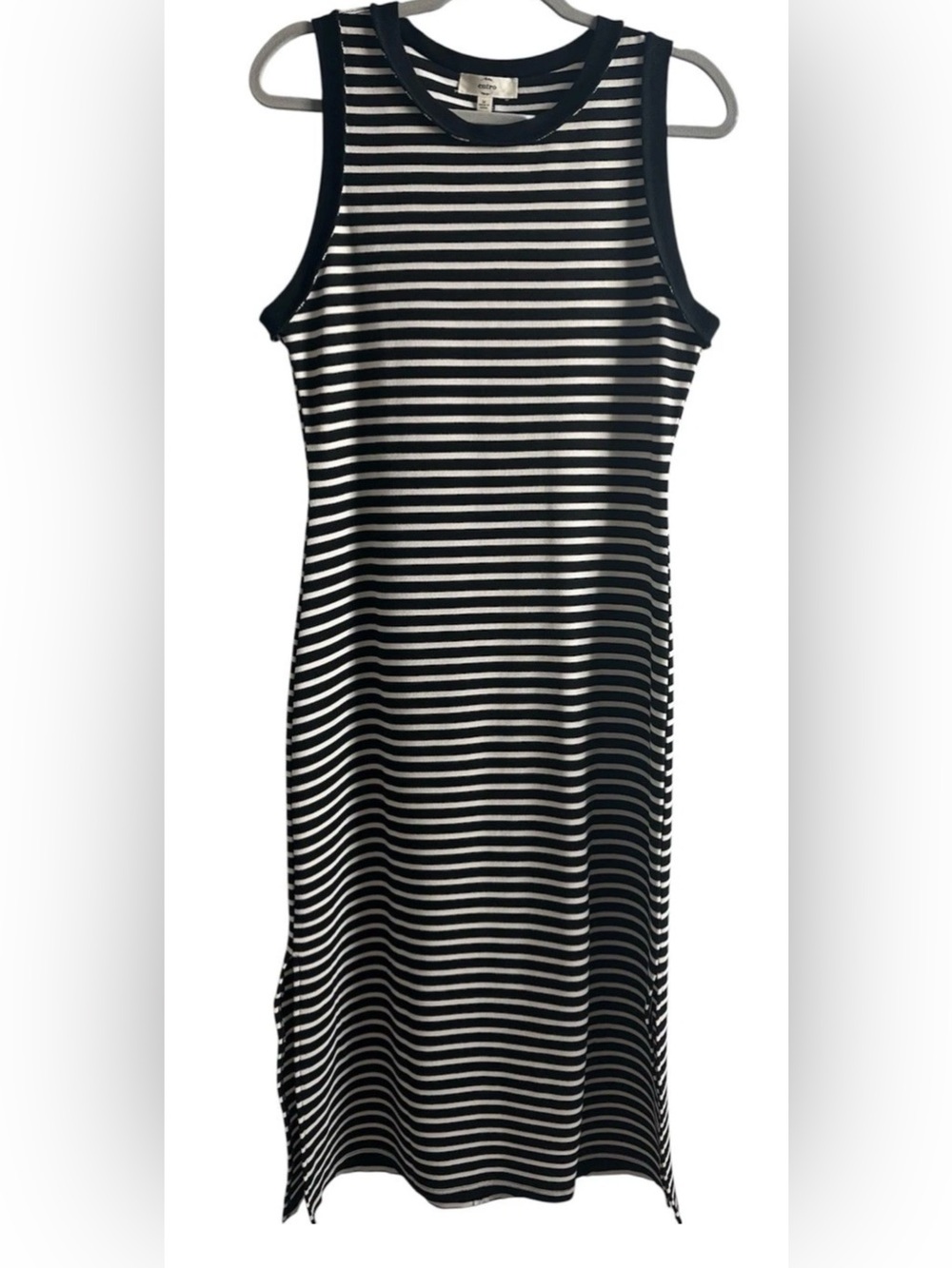 Women’s Entro Black & White Striped Sleeveless Midi Dress Stretch Knit Size M - Picture 2 of 6